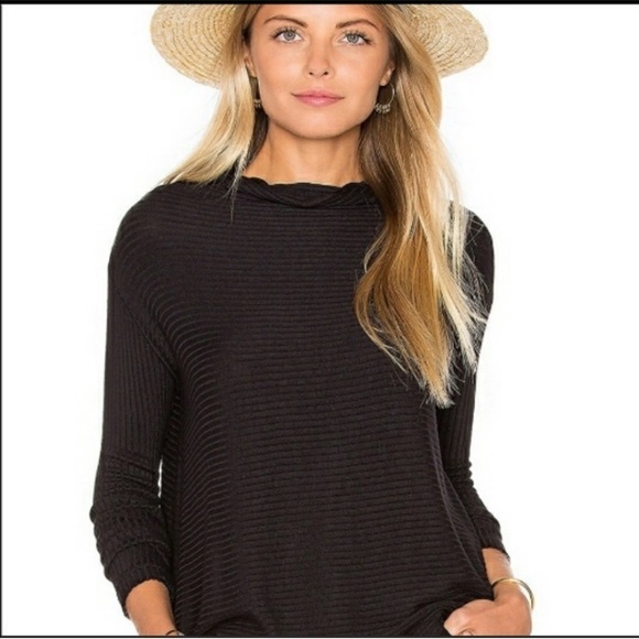 We the Free Jersey Ribbed Split Open Back oversized cowl neck Black Top Tunic - Picture 3 of 14